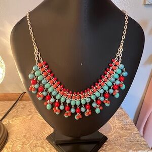 Elegant Red & Turquoise Beaded Necklace